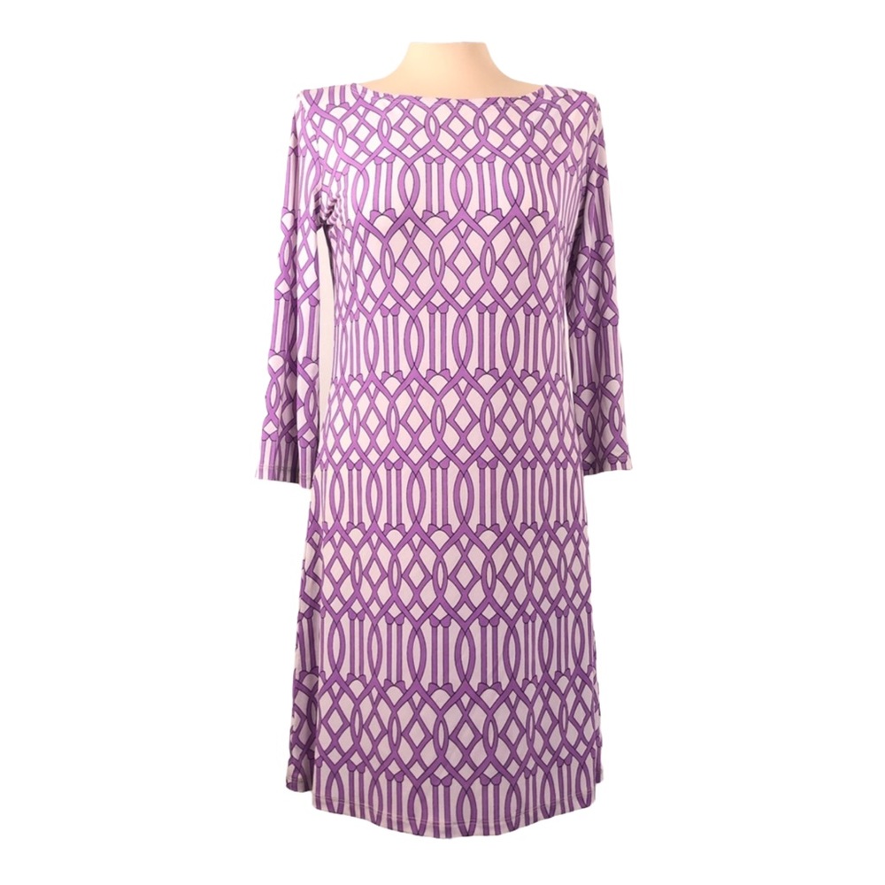 Dress Boat-Neck Long Sleeve Geometric A-line wrinkle resistant career casual M